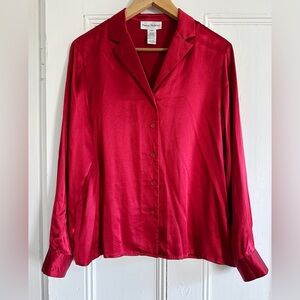 Silk Button-Front Blouse - Red -